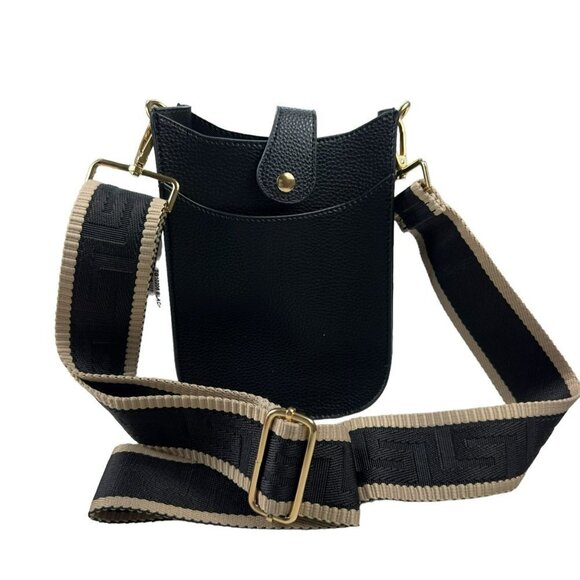 Side Pouch Mini Crossbody Bag Solid Black with Two Adjustable Guitar Straps - Picture 11 of 15